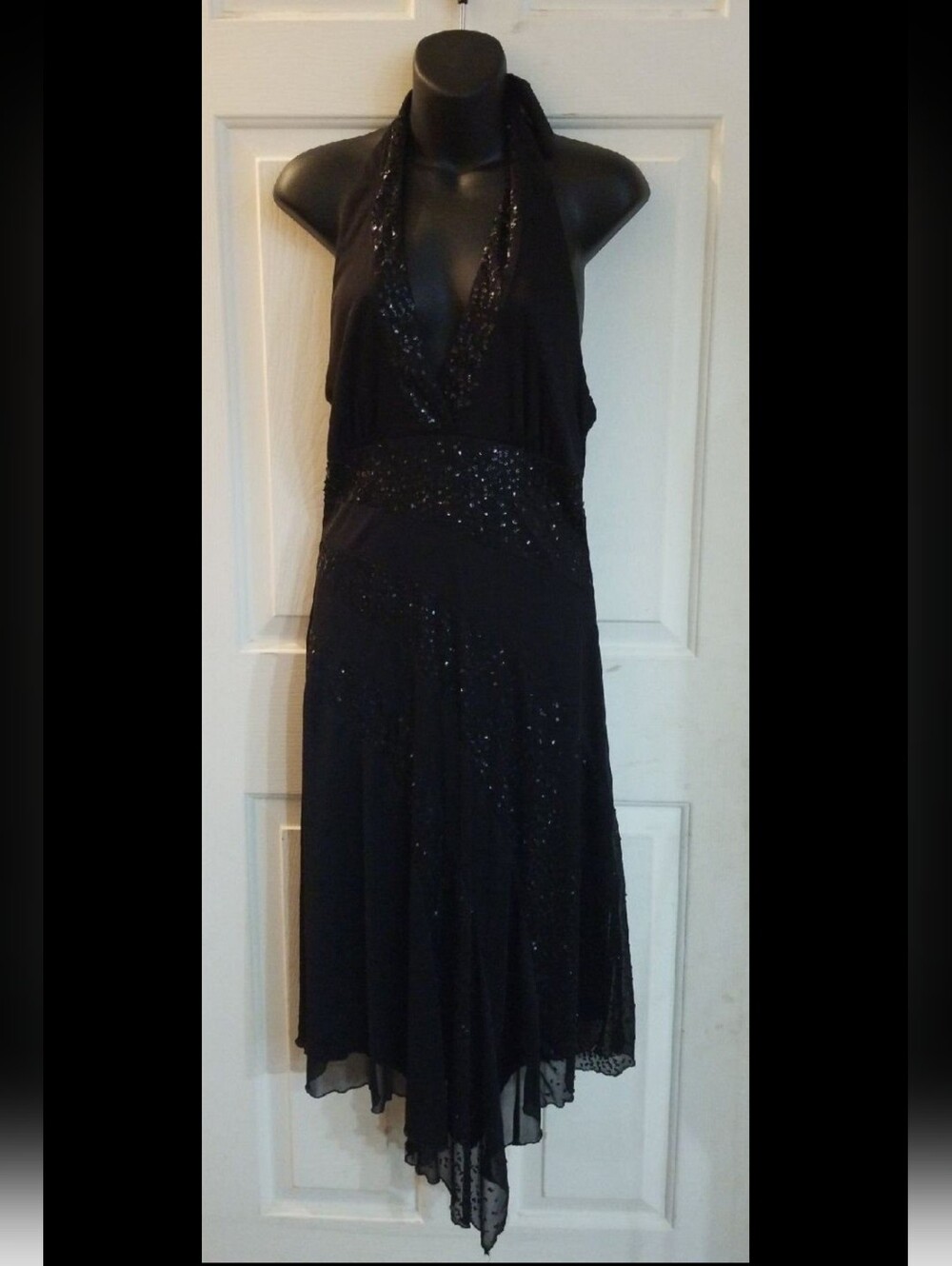 Rampage Black Sleeveless Sequin Halter Dress